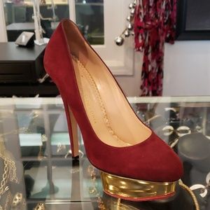Charlotte Olympia Aubergine Gold Heels
